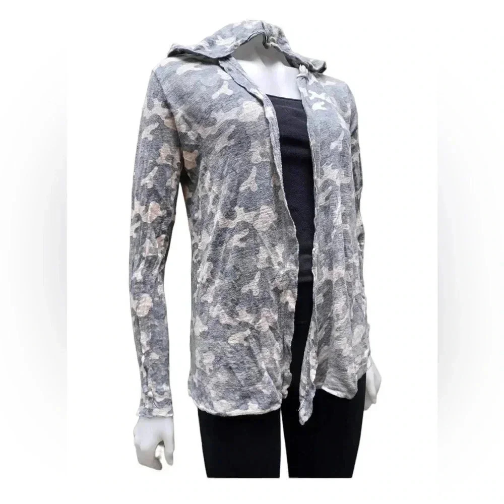 Nicole Miller 100% Linen Camouflage Open Cardigan With Hood Size Medium